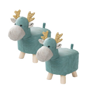 SOGA 2X Green Children Bench Deer Character Round Ottoman Stool Soft Small Comfy Seat Home Decor, Furniture, Other Seating, Benches, , ,  - NZ DEPOT 1