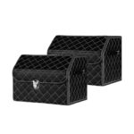 SOGA 2X Leather Car Boot Collapsible Foldable Trunk Cargo Organizer Portable Storage Box Black/White Stitch with Lock Small, Garden, Tools & Hardware>Automotive Parts & Accessories>Accessories & Car Care>Interior Accessories, , , , ,  - NZ DEPOT 1
