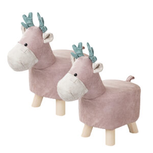 SOGA 2X Pink Children Bench Deer Character Round Ottoman Stool Soft Small Comfy Seat Home Decor, Furniture, Other Seating, Benches, , ,  - NZ DEPOT 1