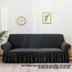 Buy SOGA 3-Seater Dark Grey Sofa Cover with Ruffled Skirt Couch Protector High Stretch Lounge Slipcover Home Decor Online - Home & Living/Home Decor/Sofa Covers - 2 - NZ Depot Free Shipping