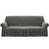 SOGA 3-Seater Grey Sofa Cover with Ruffled Skirt Couch Protector High Stretch Lounge Slipcover Home Decor, Home & Living>Home Decor>Sofa Covers, , , , ,  - NZ DEPOT 1
