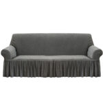 SOGA 4-Seater Grey Sofa Cover with Ruffled Skirt Couch Protector High Stretch Lounge Slipcover Home Decor, Home & Living>Home Decor>Sofa Covers, , , , ,  - NZ DEPOT 1