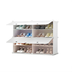 SOGA 4 Tier 2 Column White Shoe Rack Organizer Sneaker Footwear Storage Stackable Stand Cabinet Portable Wardrobe with Cover, Furniture, Storage & Shelving, Shoe Storage, , ,  - NZ DEPOT 1