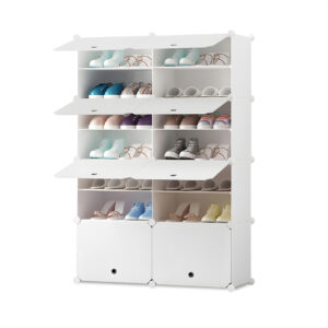 SOGA 7 Tier 2 Column White Shoe Rack Organizer Sneaker Footwear Storage Stackable Stand Cabinet Portable Wardrobe with Cover, Furniture, Storage & Shelving, Shoe Storage, , ,  - NZ DEPOT 1