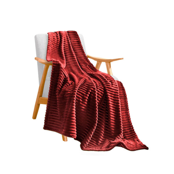 SOGA Burgundy Throw Blanket Warm Cozy Striped Pattern Thin Flannel Coverlet Fleece Bed Sofa Comforter, Home>Bed Linen>Throws And Blankets>Blankets, , , , ,  - NZ DEPOT 1