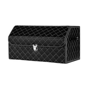 SOGA Leather Car Boot Collapsible Foldable Trunk Cargo Organizer Portable Storage Box Black/White Stitch with Lock Medium, Garden, Tools & Hardware, Automotive Parts & Accessories, Accessories & Car Care, Interior Accessories, ,  - NZ DEPOT 1