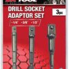 Socket/Drill Adaptor 3 Pieces Set- Made of chromium vanadium steel- Heat treated