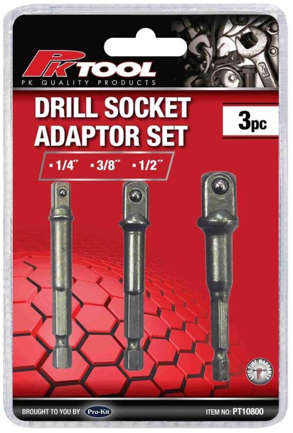 Socket/Drill Adaptor 3 Pieces Set- Made Of Chromium Vanadium Steel- Heat Treated