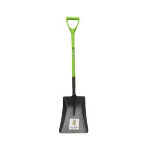 This trade quality shovel is fitted with a short fibreglass handleFibreglass handles are known for decreasing shock and extra durability. The short handle is great for easy reach. The square deep dish has sides that help contain material when moving them. Square blade shovels are utilised for heavy duty hard-packed soils and are known for easily cutting through roots