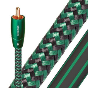 AUDIOQUEST CHICAGO02 Chicago 2M 1 to 1 RCA . Solid Long Grain Copper LGC. Double balanced. Hard cell foam. Double balanced Cold weldedgold plated termination Jacket green black braid NZDEPOT - NZ DEPOT