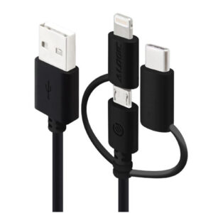 Alogic U28P3T1-01BLK 1m 3-in-1 Charge & Sync Cable - Micro USB Lightning & USB-C - WHITE (Apple Certified under MFi) - NZ DEPOT