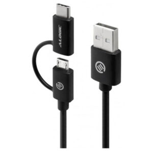 Alogic U2CMC-01BLK Cable USB 2.0 USB-A male to USB-C & Micro USB-B Male Combo for Charge & Sync 1m - Black - NZ DEPOT