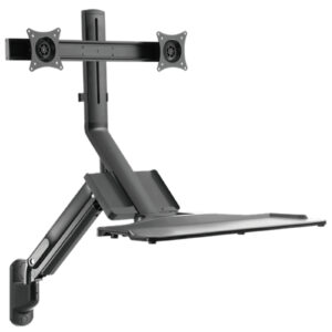 Brateck WWS05-02-P01 17-27" Wall Mount Dual Monitor Gas Spring Sit-Stand Workstation. Folding KeyboardTray.Counter-Balance Gas Spring. Integrated Ball-Joint. 2nd Storage Tray. Easy Height Adjust. - NZ DEPOT