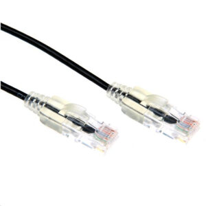Dynamix 1.25m Cat6A 10G Black Ultra-Slim Component Level UTP Patch Lead (30AWG) with RJ45 Unshielded50µ Gold Plated Connectors. Supports PoE IEEE 802.3af (15.4W) at (30W) bt (60W) - NZ DEPOT