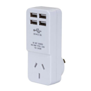 Dynamix A4U USB Wall Charger with 4 USB outlets and 1 main power socket 3.6A quick charger. AUNZ SAA approved NZDEPOT - NZ DEPOT