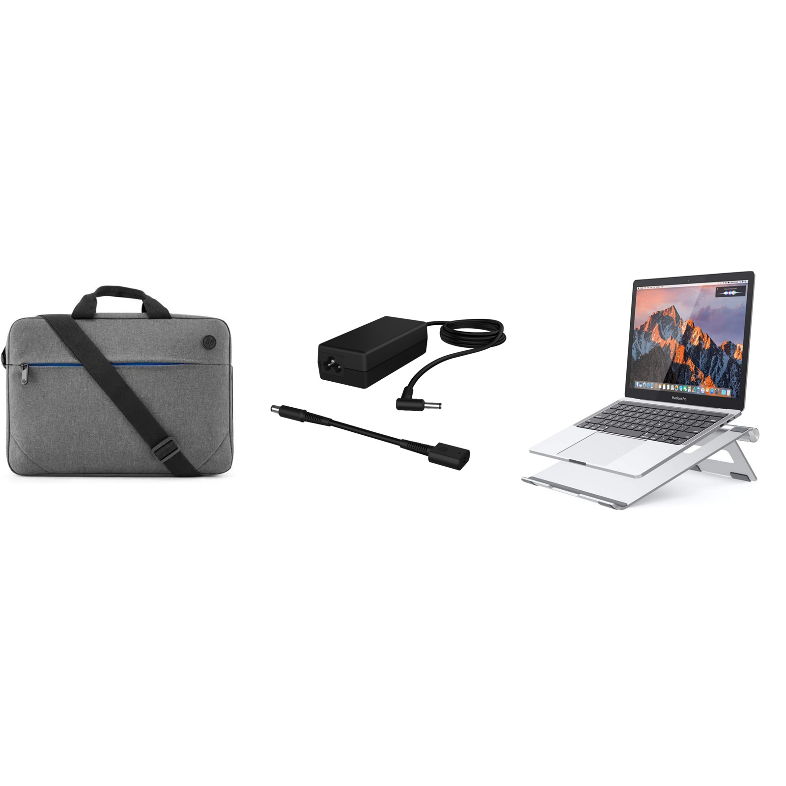HP Essential Travel Pack - Bundle Included - 14-15.6" TopLoad Carry Bag - HP 65W Blue Tip Travel Charger - Foldable Aluminium Laptop Stand - NZ DEPOT