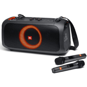JBL PartyBox On-The-Go 100W Wireless Portable Party Speaker - includes 2x JBL Wireless Microphones - RGB LED lights