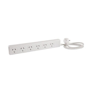Jackson PT6868 6-Way 10A Powerboard with Overload Protection & 1m Lead. Angled 3-Pin Plug. Wall Mountable.230-240 VAC 50HZ