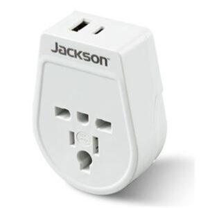Jackson PTA878USBMC Slim Outbound Travel Adaptor 1x USB-A and 1x USB-C (2.1A) Charging Ports. ForincomingTourists from USA