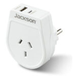 Jackson PTA8810USBMC Slim Outbound Travel Adaptor 1x USB-A and 1x USB-C (2.1A) Charging Ports - ConvertsNZ/AUSPlugs for use in Europe