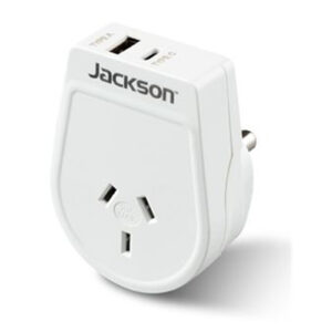 Jackson PTA8812USBMC Slim Outbound Travel Adaptor 1x USB-A and 1x USB-C (2.1A) Charging Ports. ConvertsNZ/AUSPlugs for use in South Africa & Parts of India. - NZ DEPOT