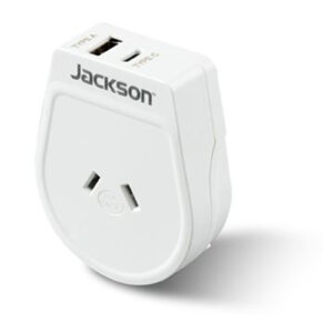 Jackson PTA8813USBMC Slim Outbound Travel Adaptor 1x USB-A and 1x USB-C (2.1A) Charging Ports. ConvertsNZ/AUSPlugs for use in USA