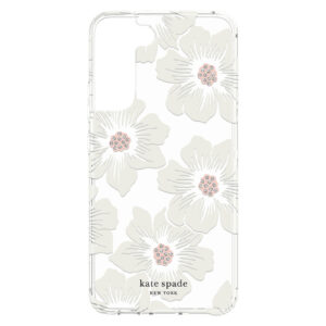 Kate Spade New York Defensive Hardshell Case for Galaxy S22 5G - Hollyhock Floral Clear/Cream with Stones/Cream Bumper - NZ DEPOT