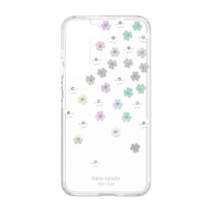 Kate Spade New York Defensive Hardshell Case for Galaxy S22 5G - Scattered Flowers/Iridescent/Clear/Gems/White Bumper - NZ DEPOT