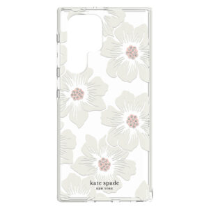 Kate Spade New York Defensive Hardshell Case for Galaxy S22 Ultra 5G Hollyhock Floral ClearCream with Stones NZDEPOT - NZ DEPOT