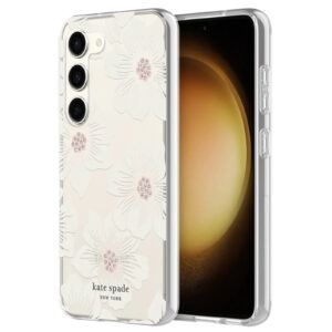 Kate Spade New York Galaxy S23+ 5G Protective Hardshell Case - Hollyhock Floral - Clear/Cream with Stones/Cream Bumper - NZ DEPOT