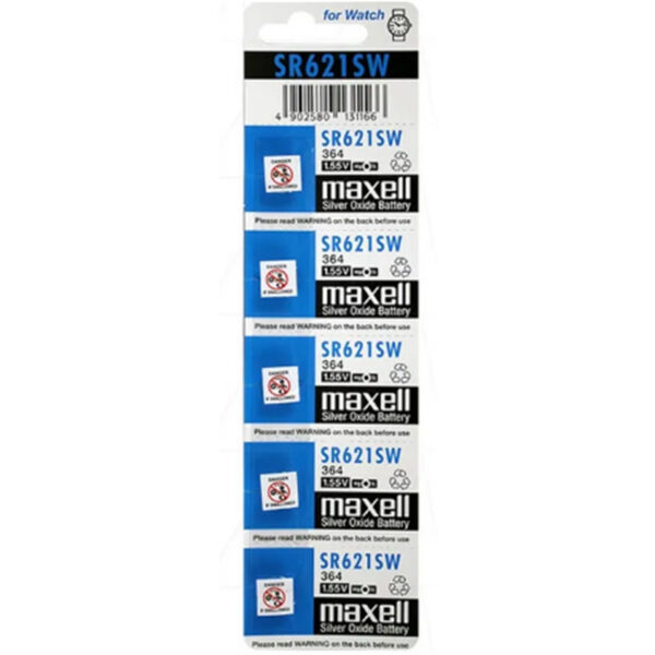 Maxell MX364 SILVER OXIDE SR621SW WATCH BATTERY BUTTON CELL 5 PACK - NZ DEPOT