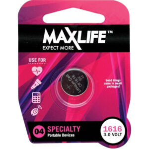 Maxlife BAT1616 CR1616 Lithium Coin Button Cell Battery. 1Pk. 3Volt Capacity 45mAhSize 16 x 1.5mm Replacement for BR1616 DL1616 ECR1616 NZDEPOT - NZ DEPOT