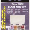 Mini Blade Fuse Mixed 100 Pieces Kit- Suitable for automotive and low voltage circuit protection- Offers similar electrical characteristics in a smaller package- Used in a wide range of low voltage