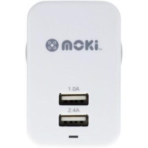 Moki ACC-MUSBWW Wall Charger Dual USB Wall Charger White 17W 3.4A output AU/NZ 3.4A dual USB (2.4A + 1A) wall charger