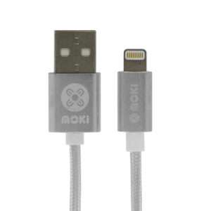 Moki SynCharge ACC-MSTLCABSV Lightning Cable - Braided - 90cm - Silver - NZ DEPOT