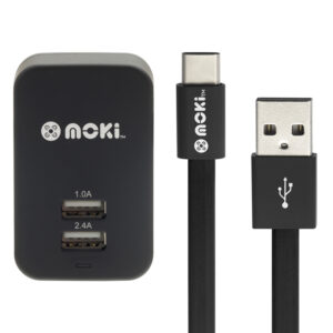 Moki SynCharge ACC-MTCWALL Type-C USB Cable + Wall Charger - Black - NZ DEPOT