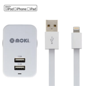 Moki SynCharge ACC-MUSBLW Lightning Cable + Wall Charger - White - NZ DEPOT