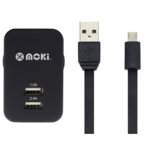 Moki SynCharge ACC-MUSBMW Micro USB Cable + Wall Charger - Black - NZ DEPOT