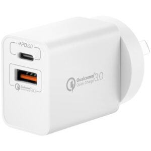 Up to 20W PD Fast Charging for Apple iPhone 14/13/12/11/XS/8 Series Dual Output (USB-C PD & USB-A)