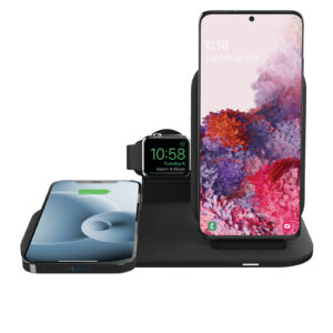 Charge up to Three Devices Simultaneously (2 by Wireless charging + 1 USB Wired charging) Includes Apple Watch Charger and Wall Adapter