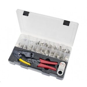 Platinumtools 10G Termination Kit. Kit includes: Tele-Titan crimp tool for Cat6A plugs. 100pc Cat6A plugs. Cyclops2 cable jacket stripper. CT-360 external ground crimp tool. - NZ DEPOT