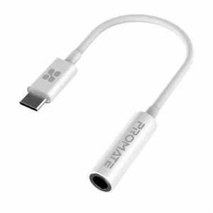 Promate AUXLINK C.WHT Dynamic Stereo USB C to 3.5mm AUX Adapter. Digital to Analog Converter Music Calls Support 120mm Length. White Colour. NZDEPOT - NZ DEPOT