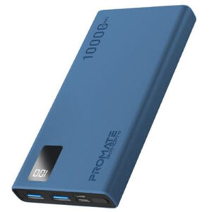 Promate BOLT-10PRO 10000mAh Power Bank with Smart LED Display & Super Slim Design - Includes 2x USB-A & 1xUSB-C Ports - 2A (Shared) Charging - Auto Voltage Regulation - Charge 3x Devices - Blue Colour - NZ DEPOT