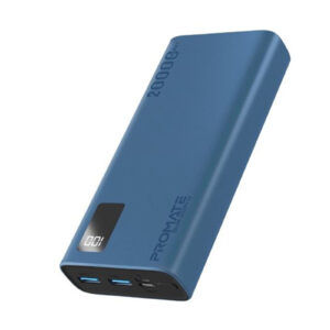 Promate BOLT-20PROBL 20000mAh Power Bank with Smart LED Display & Super Slim Design. Includes 2x USB-A&1xUSB-CPorts. 2A (Shared) Charging. Auto Voltage Regulation. Charge 3x Devices. Blue Colour. - NZ DEPOT