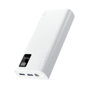 Promate BOLT-20PROWH 20000mAh Power Bank with Smart LED Display & Super Slim Design. Includes 2x USB-A & 1xUSB-C Ports. 2A (Shared) Charging. Auto Voltage Regulation. Charge 3x Devices. White Colour. - NZ DEPOT