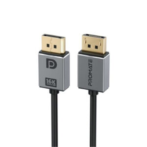 Promate DPLINK-16K 2m DisplayPort 2.0 Cable. Supports HD up to 16K at60Hz 80GbpsDataTransferSpeeds.Built-in Secure Clip Lock. Supports Dynamic HDR & 3D Video. Black Cable with Grey Connectors. - NZ DEPOT