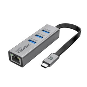 Promate GIGAHUA-C.GRY Multi-Port Hub with Ethernet Port & USB-C Connector. 3x USB-A 3.0 Ports