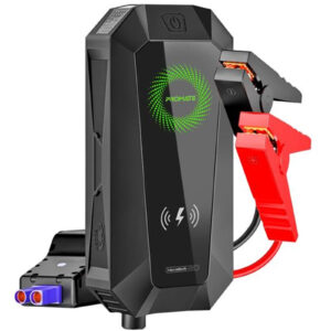 Promate HEXABOLT 20 19000mAh Jump Starter Power Bank 1500A12V Peak Current Dual Port LED Flashlight Wireless Charger and Safety Hammer Smart Clamps for Short Circuit Protection LED Indicators NZDEPOT - NZ DEPOT