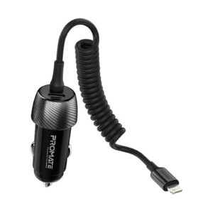 Promate POWERDRIVE-33PDI 33W Car Charger with Lightning Cable andUSB-APort.Qualcomm3.0 18W Quick Charge. Over Charge and Short Circuit Protection Compatible with iPhones