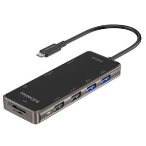 Promate PRIMEHUB-GO.GRY 9-in-1 USB Multi-Port Hub with USB-C Connector. Includes 100W PD